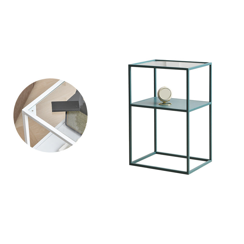 Modern 15.7-inch Rectangular Glass Top Side Table Iron Frame End Table with Shelf