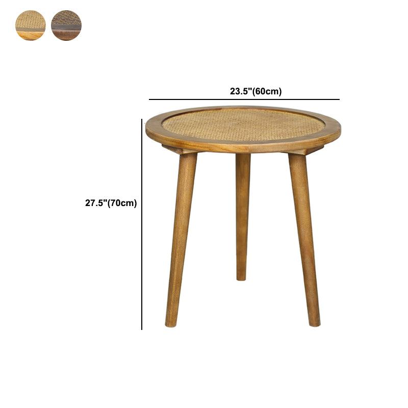 French Rustic Round Rattan Top Side Table 3 Legs Wooden End Table
