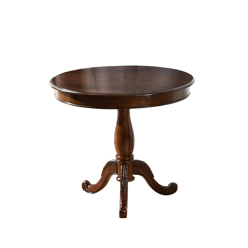 Traditional Solid Wood Round End Table Pedestal Sofa Side Accent Table in Brown