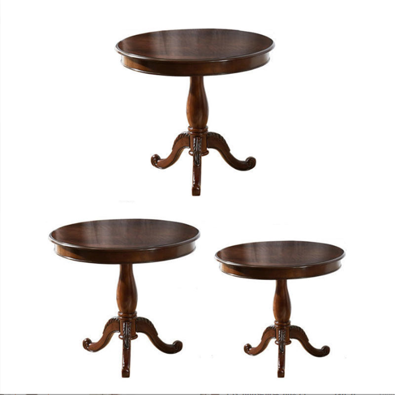 Traditional Solid Wood Round End Table Pedestal Sofa Side Accent Table in Brown