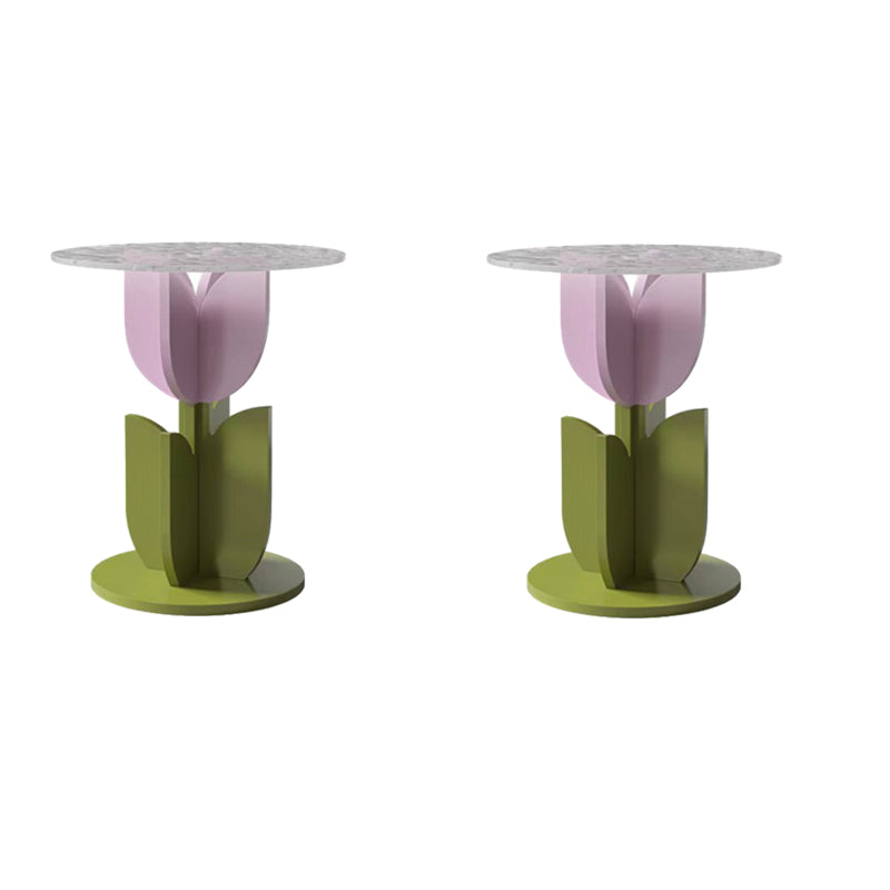 Scandinavian Wood/Glass Top End Table Dia 15.75" Tulip Shape Side Table in Green