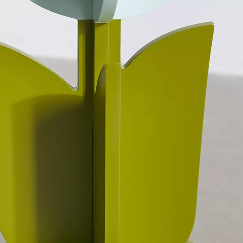 Scandinavian Wood/Glass Top End Table Dia 15.75" Tulip Shape Side Table in Green