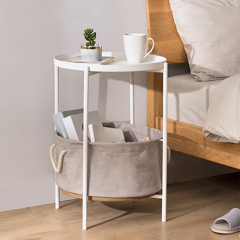 Mid-Century 4 Legs End Table Round Side End Table with Storage