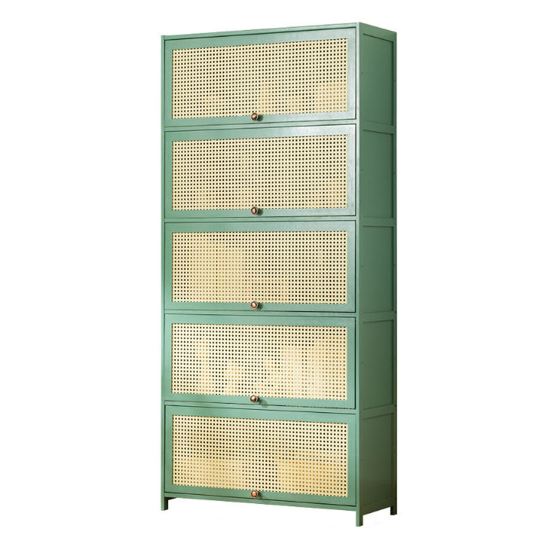 13" Wide Steel 3/4/5 - Door Accent Cabinet,  With Rattan, Green