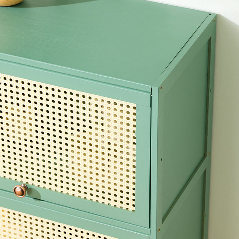 13" Wide Steel 3/4/5 - Door Accent Cabinet,  With Rattan, Green