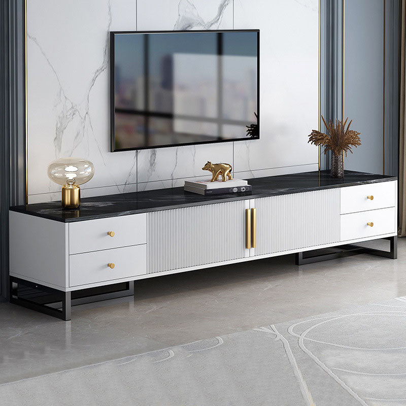 Glam Style Wooden TV Stand Closed Storage TV Console with Drawers and Doors