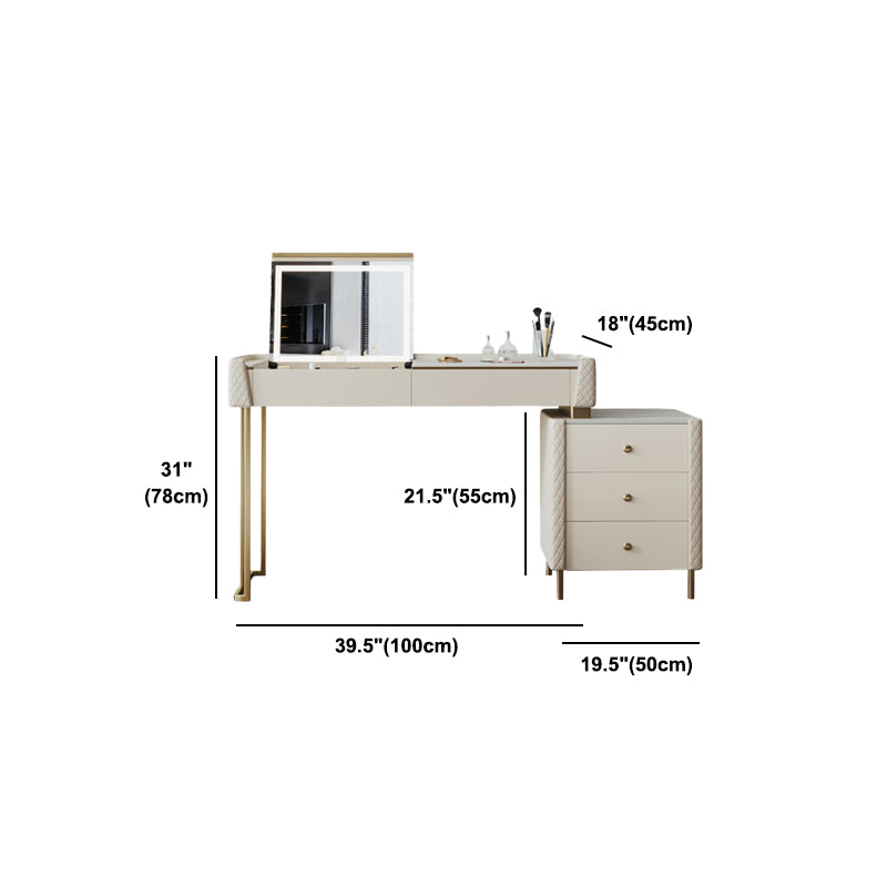 Glam Style Beige Rock Slate Vanity with 5 Drawers Metal Base
