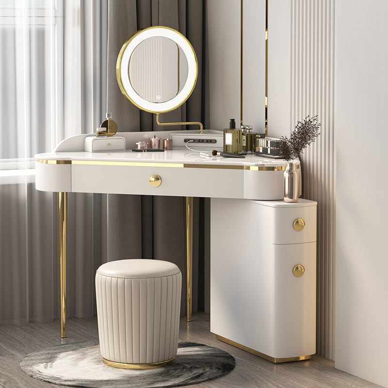 Glam Style Rock Slab Vanity with 3 Drawers White/pink Metal Base
