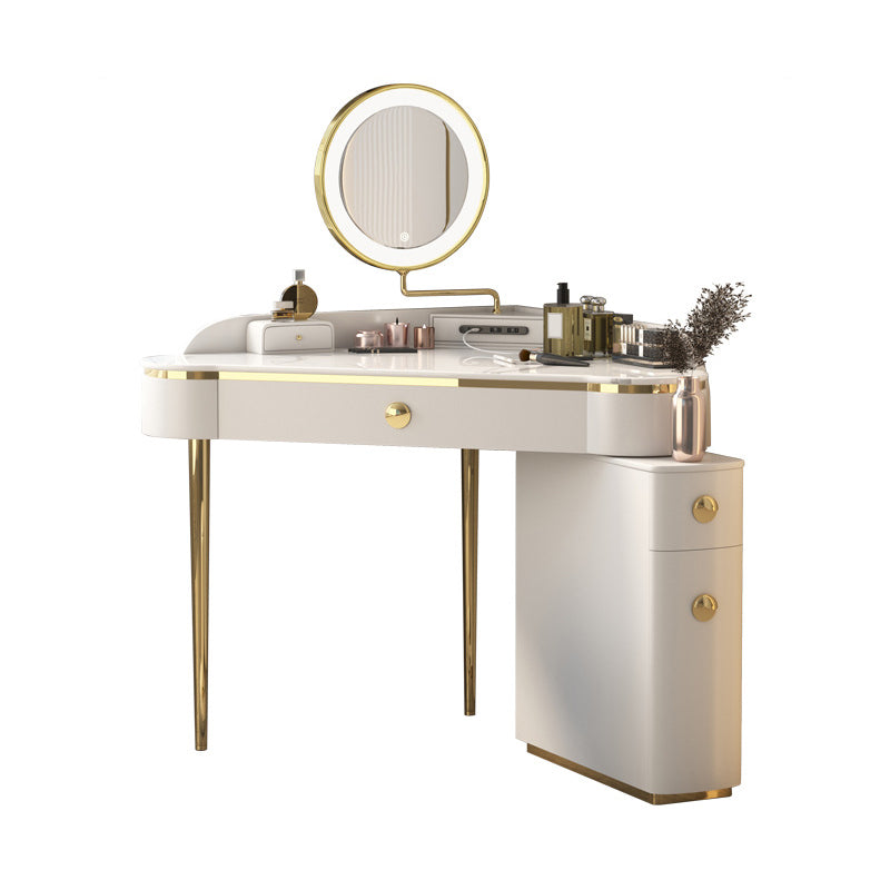 Glam Style Rock Slab Vanity with 3 Drawers White/pink Metal Base
