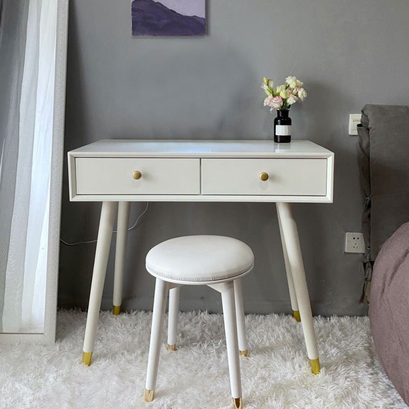 Contemporary White Make-up Vanity With 2 Storage Drawers Solid Wood Dresser