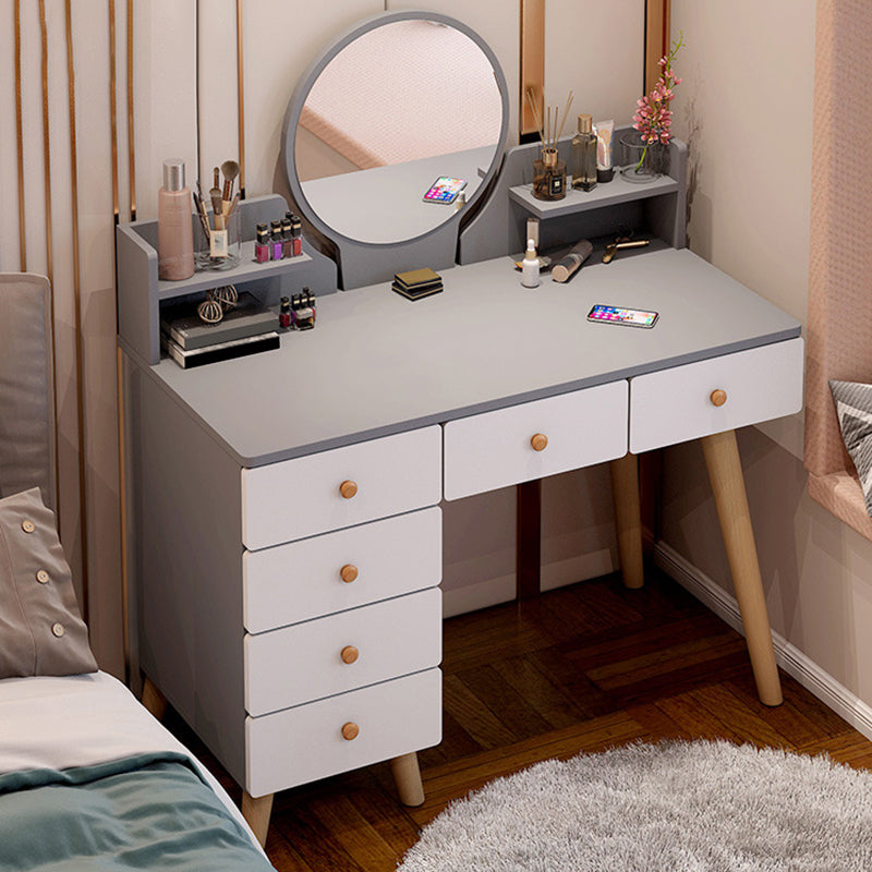 Artificial Wood Countertop White/grey 4 Legs Dresser with 6 Drawers