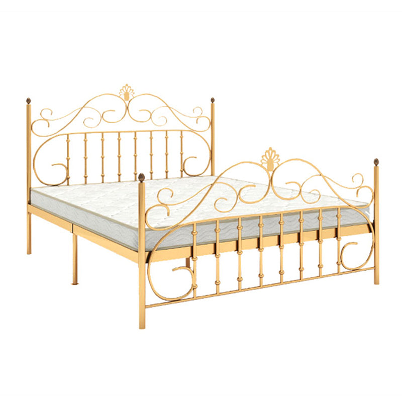 Glam Metal Bed Frame with Camelback Open-Frame Headboard and Footboard