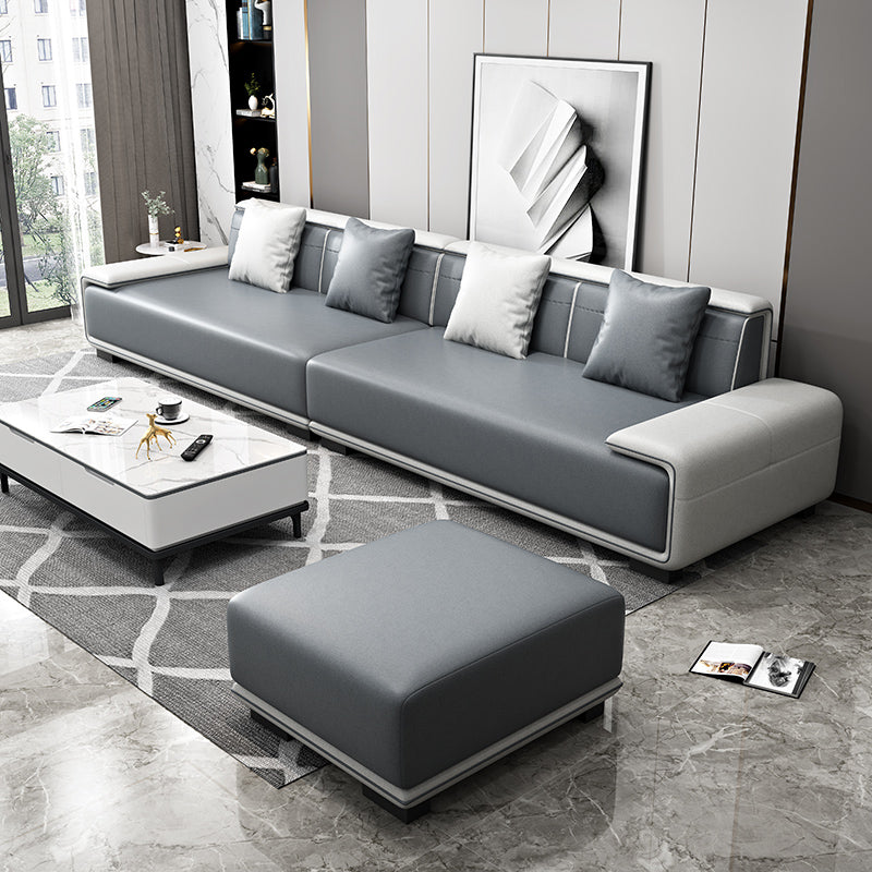 Faux Leather Sofa & Chaise with Pillows Modern U Sofa in Gray - 29.53" H
