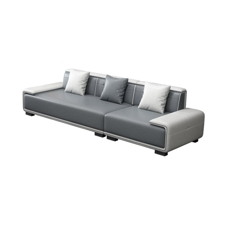 Faux Leather Sofa & Chaise with Pillows Modern U Sofa in Gray - 29.53" H