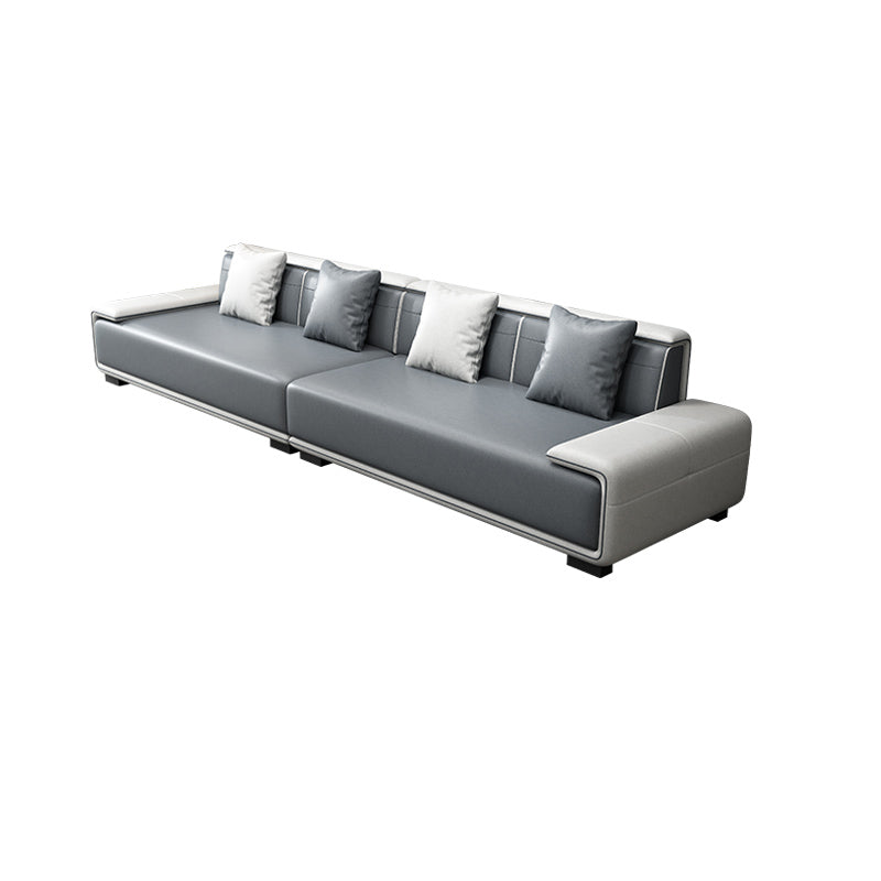 Faux Leather Sofa & Chaise with Pillows Modern U Sofa in Gray - 29.53" H