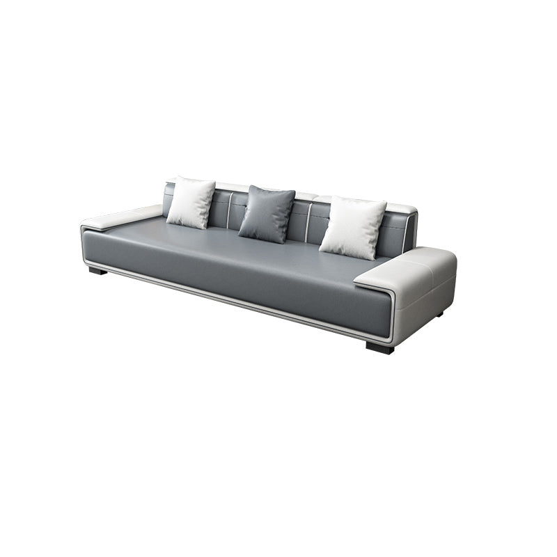 Faux Leather Sofa & Chaise with Pillows Modern U Sofa in Gray - 29.53" H