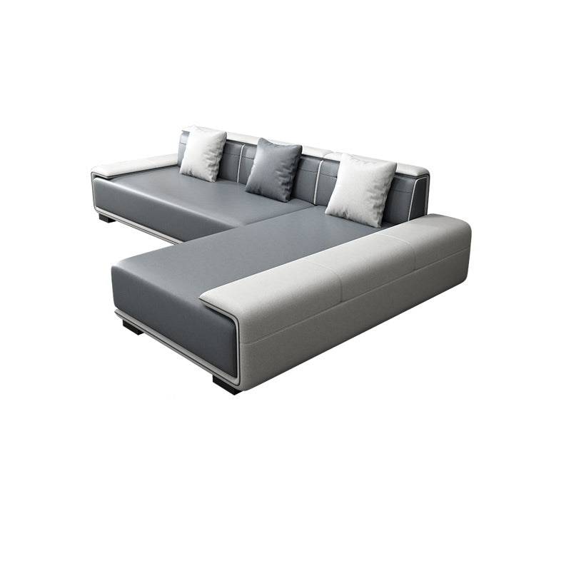 Faux Leather Sofa & Chaise with Pillows Modern U Sofa in Gray - 29.53" H