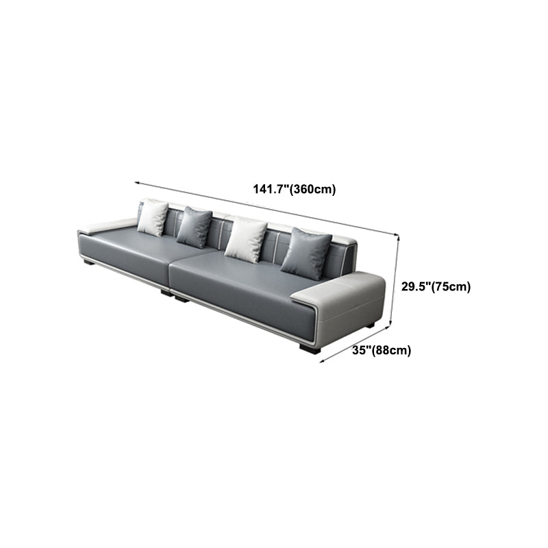 Faux Leather Sofa & Chaise with Pillows Modern U Sofa in Gray - 29.53" H