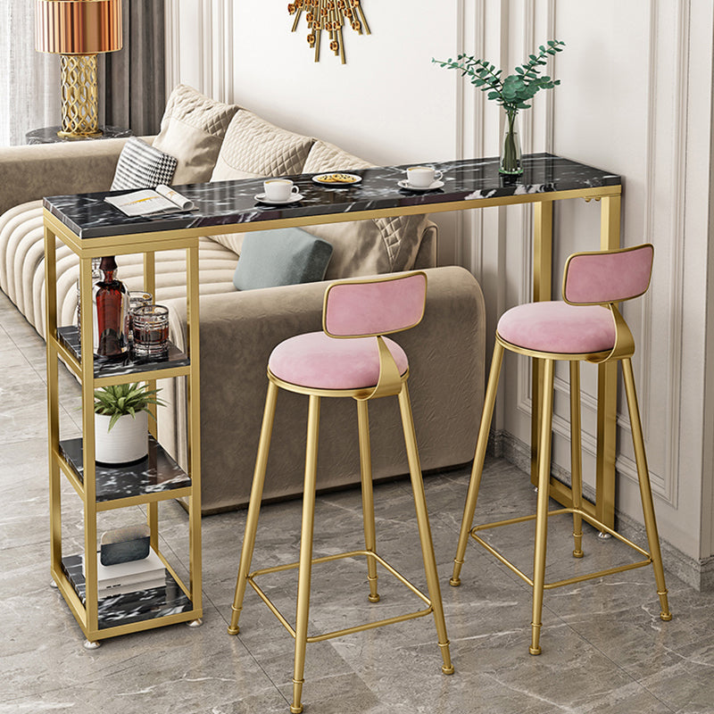 Stone Bar Dining Table Glam Style Rectangle Bar Table with Double Pedestal for Balcony