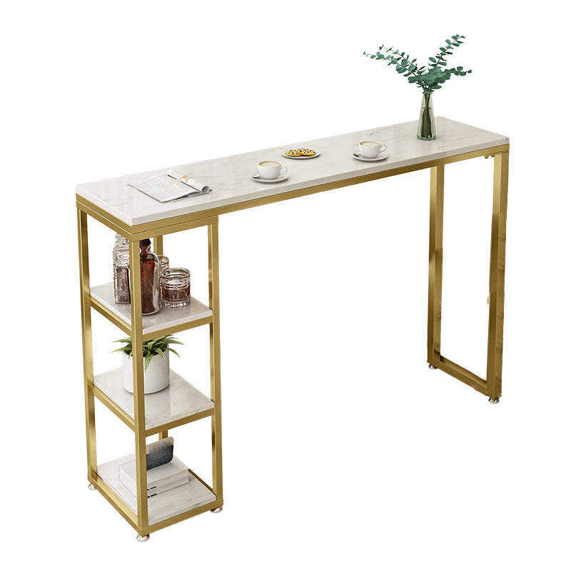 Stone Bar Dining Table Glam Style Rectangle Bar Table with Double Pedestal for Balcony