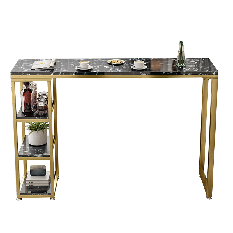 Stone Bar Dining Table Glam Style Rectangle Bar Table with Double Pedestal for Balcony