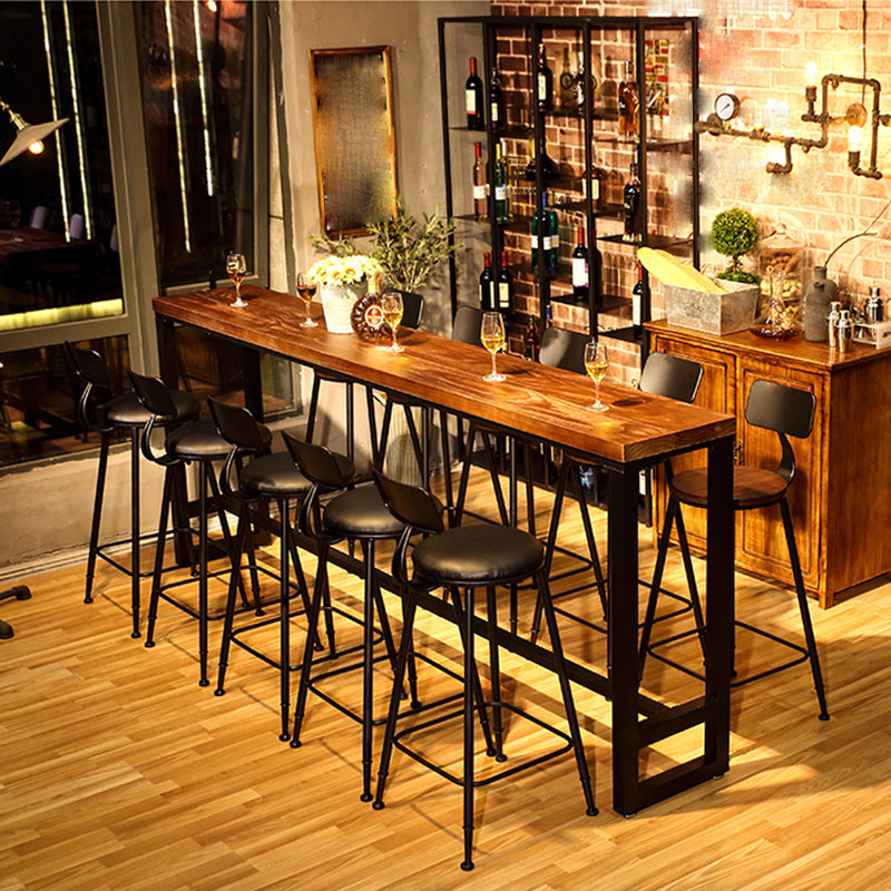 Pine Wood Top Rectangular Bar Table Industrial Pub Table with Trestle Base in Black