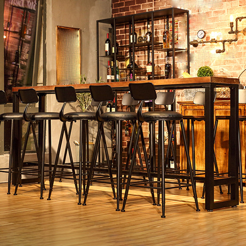 Pine Wood Top Rectangular Bar Table Industrial Pub Table with Trestle Base in Black