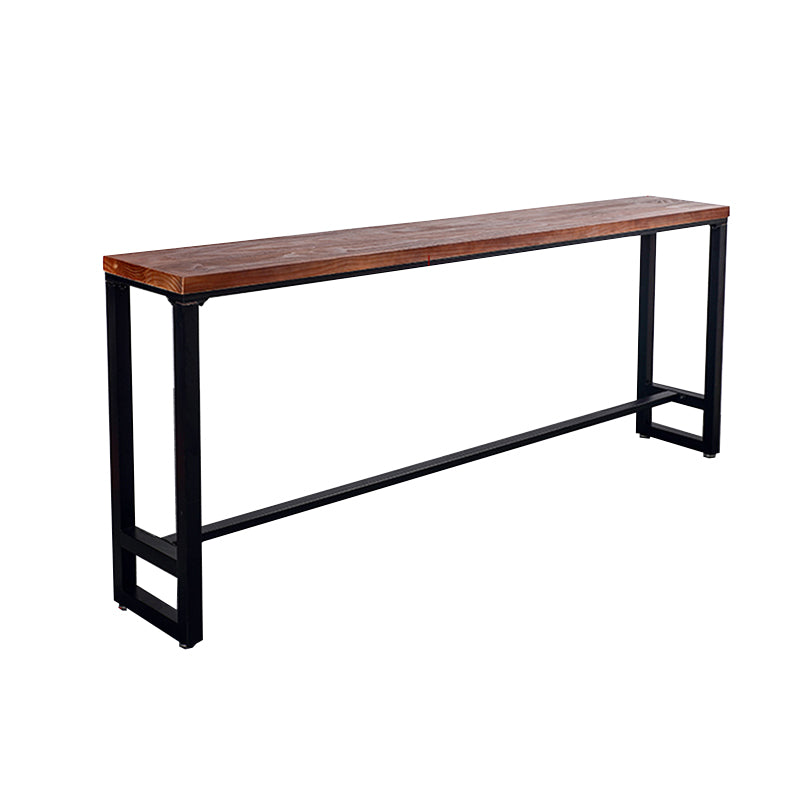 Pine Wood Top Rectangular Bar Table Industrial Pub Table with Trestle Base in Black