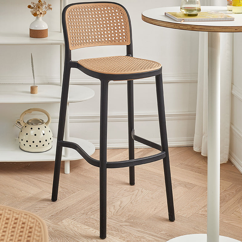 Contemporary Plastic Armless Bar Stool Square Seat with Plastic White and Black Frame