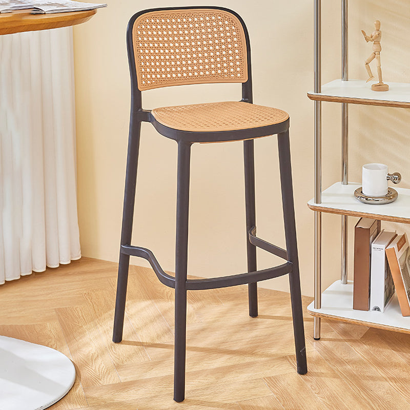 Contemporary Plastic Armless Bar Stool Square Seat with Plastic White and Black Frame