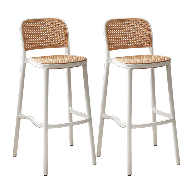Contemporary Plastic Armless Bar Stool Square Seat with Plastic White and Black Frame