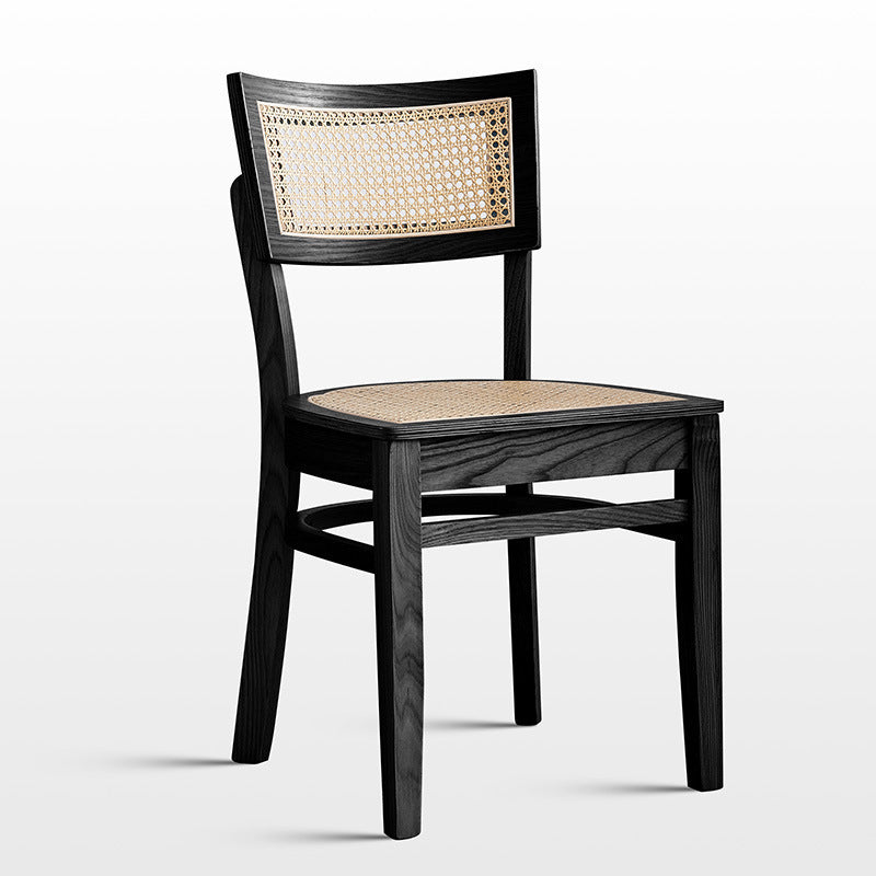 Modern Rattan Square Bar Stool Solid Wood Armless Bar Stool for Living Room