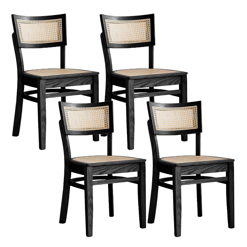 Modern Rattan Square Bar Stool Solid Wood Armless Bar Stool for Living Room