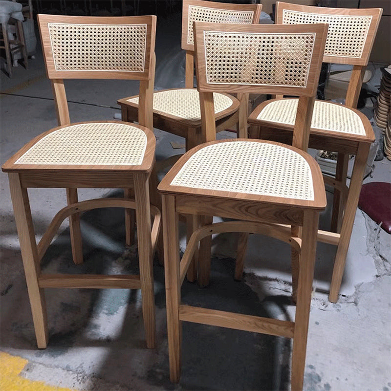 Modern Rattan Square Bar Stool Solid Wood Armless Bar Stool for Living Room