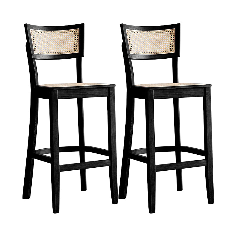 Modern Rattan Square Bar Stool Solid Wood Armless Bar Stool for Living Room