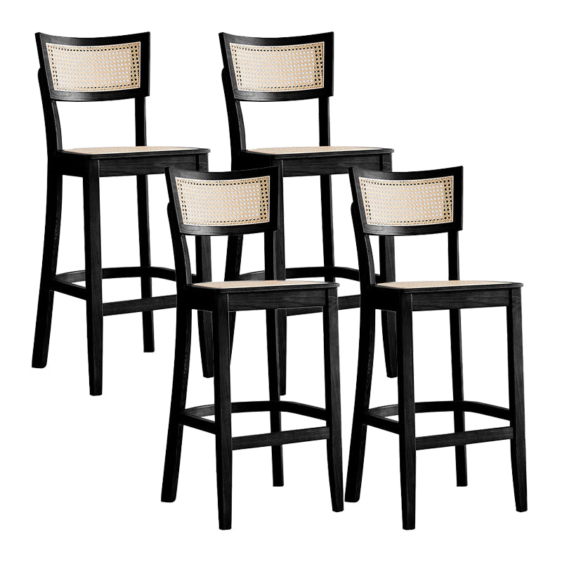Modern Rattan Square Bar Stool Solid Wood Armless Bar Stool for Living Room
