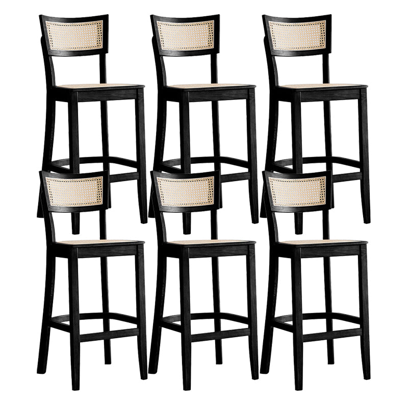 Modern Rattan Square Bar Stool Solid Wood Armless Bar Stool for Living Room