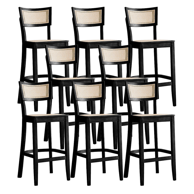 Modern Rattan Square Bar Stool Solid Wood Armless Bar Stool for Living Room