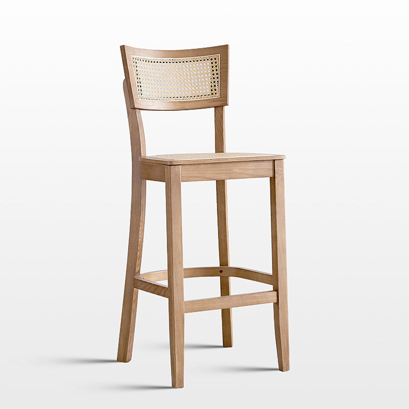 Modern Rattan Square Bar Stool Solid Wood Armless Bar Stool for Living Room
