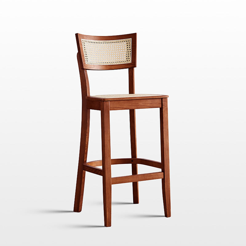 Modern Rattan Square Bar Stool Solid Wood Armless Bar Stool for Living Room