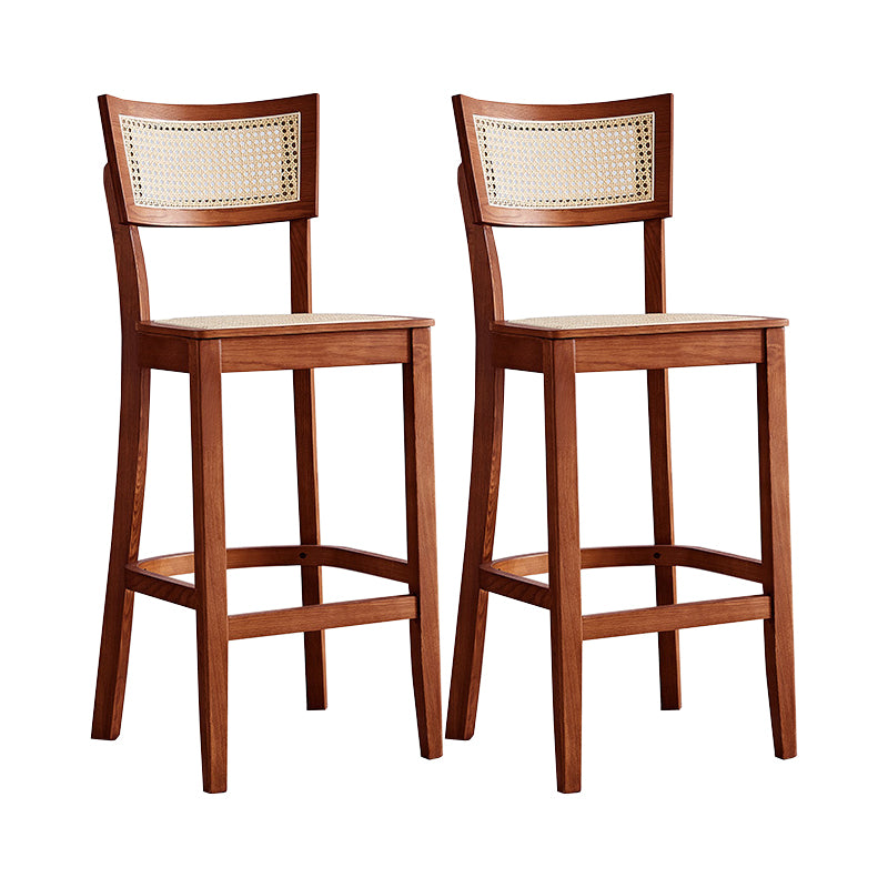 Modern Rattan Square Bar Stool Solid Wood Armless Bar Stool for Living Room