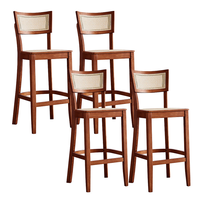 Modern Rattan Square Bar Stool Solid Wood Armless Bar Stool for Living Room