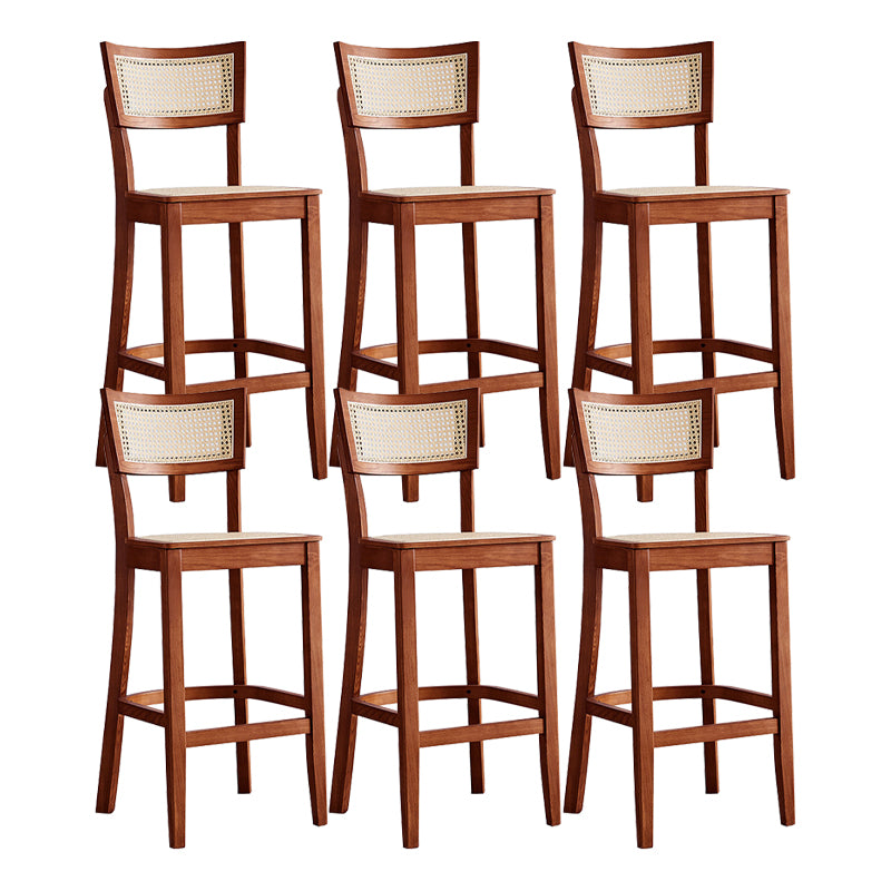 Modern Rattan Square Bar Stool Solid Wood Armless Bar Stool for Living Room