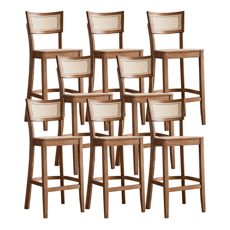 Modern Rattan Square Bar Stool Solid Wood Armless Bar Stool for Living Room