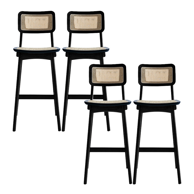 Low Back Solid Wood Bar Stool Modern Rattan Armless Stool for Living Room