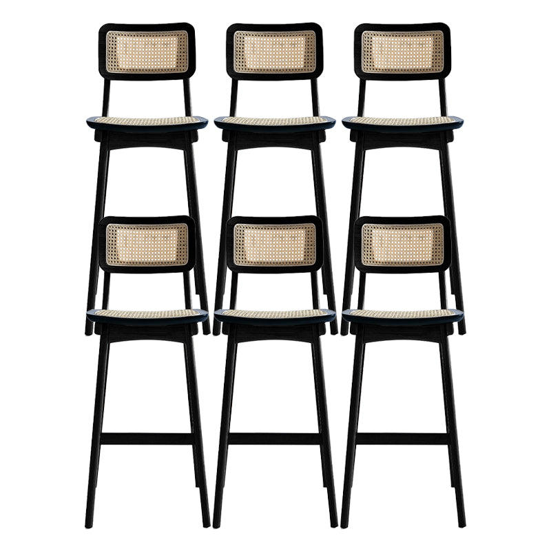 Low Back Solid Wood Bar Stool Modern Rattan Armless Stool for Living Room