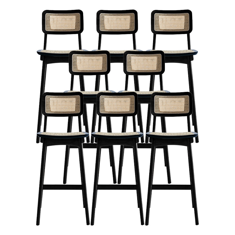 Low Back Solid Wood Bar Stool Modern Rattan Armless Stool for Living Room