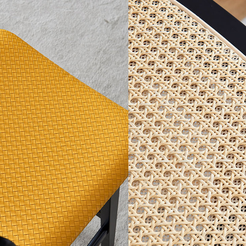 Low Back Solid Wood Bar Stool Modern Rattan Armless Stool for Living Room