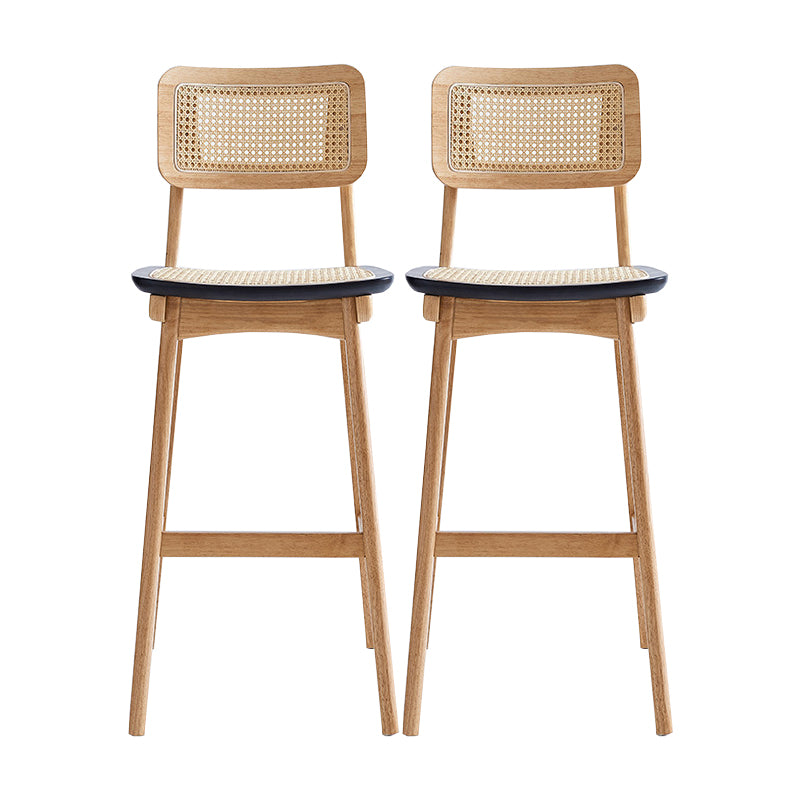 Low Back Solid Wood Bar Stool Modern Rattan Armless Stool for Living Room