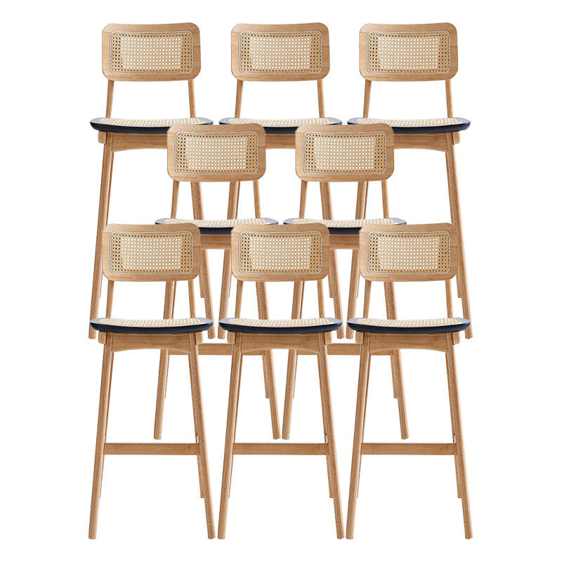 Low Back Solid Wood Bar Stool Modern Rattan Armless Stool for Living Room